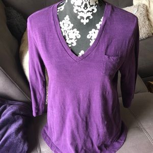 TOMMY HILFIGER Purple V-Neck 3/4 Sleeve Top Size M